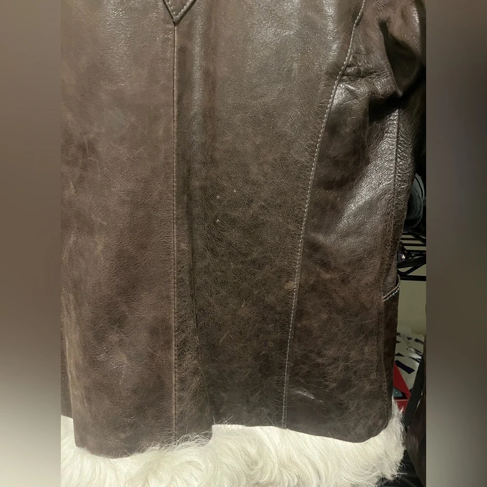 Vintage Genuine Leather Jacket w/ Shearling Fur Trim Penny Lane Made in Italy - Picture 3 of 7